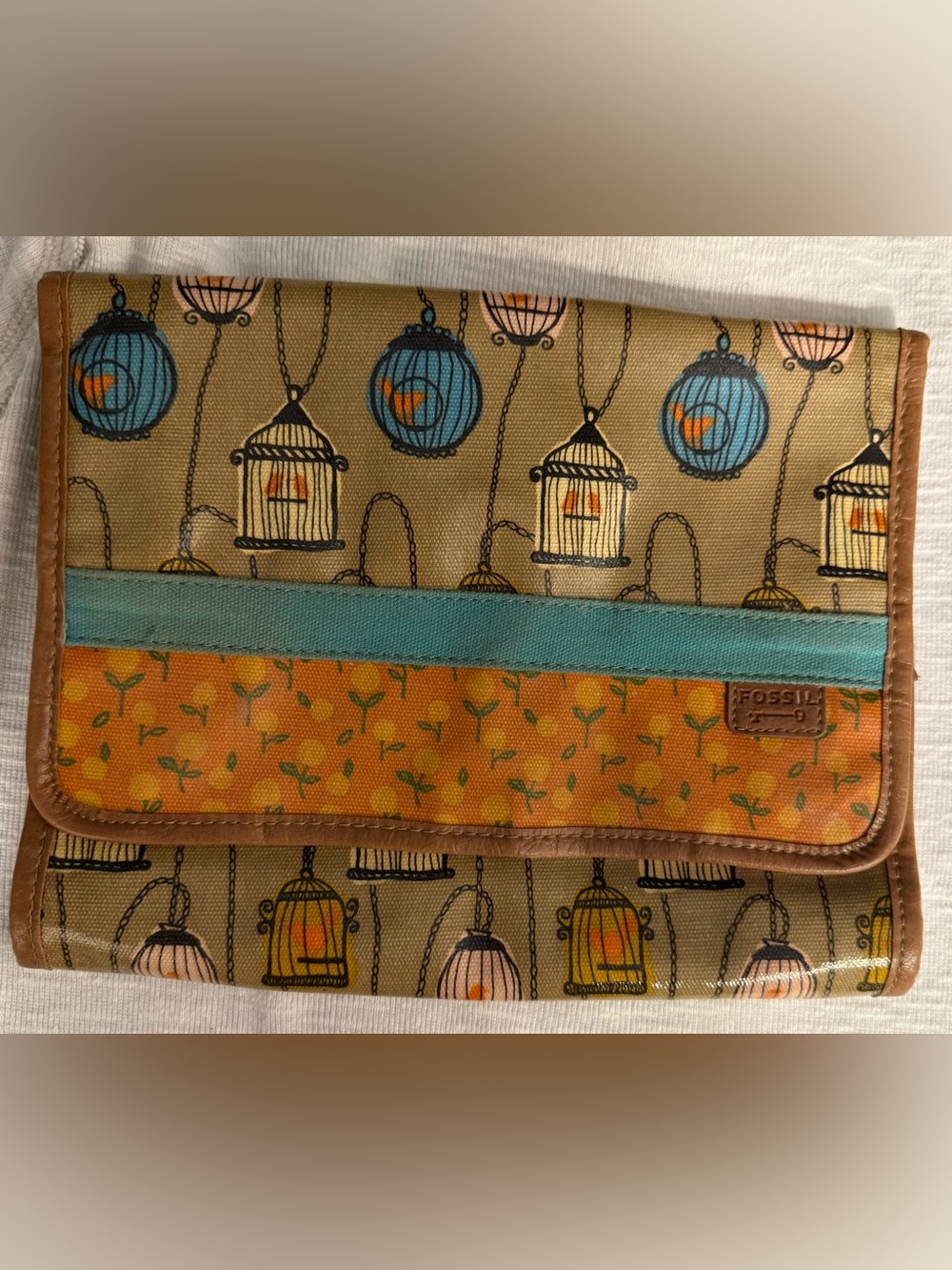 Fossil vintage Key-per Birdcage Canvas Accent jewelry bag 2011